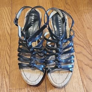 Black leather wedge sandal